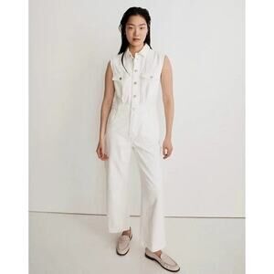 NWT Madewell Womens Tile While Denim Sleeveless Carpenter Jumpsuit Size XXL